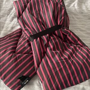 Anthropologie Pink and Black puffer Striped Scarf.